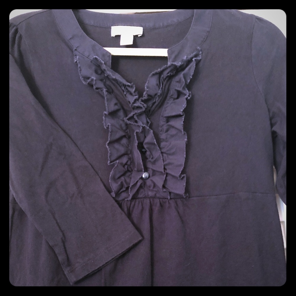 Loft 3/4 sleeve navy ruffle detail shirt